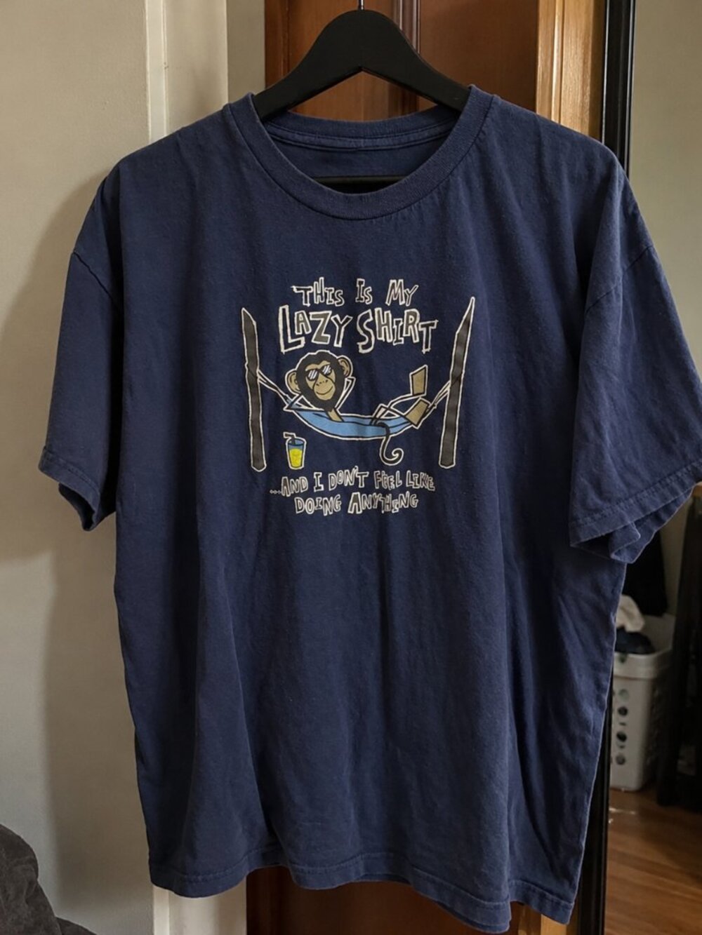 Lazy Monkey Graphic T-Shirt – Funny Hammock Navy Tee